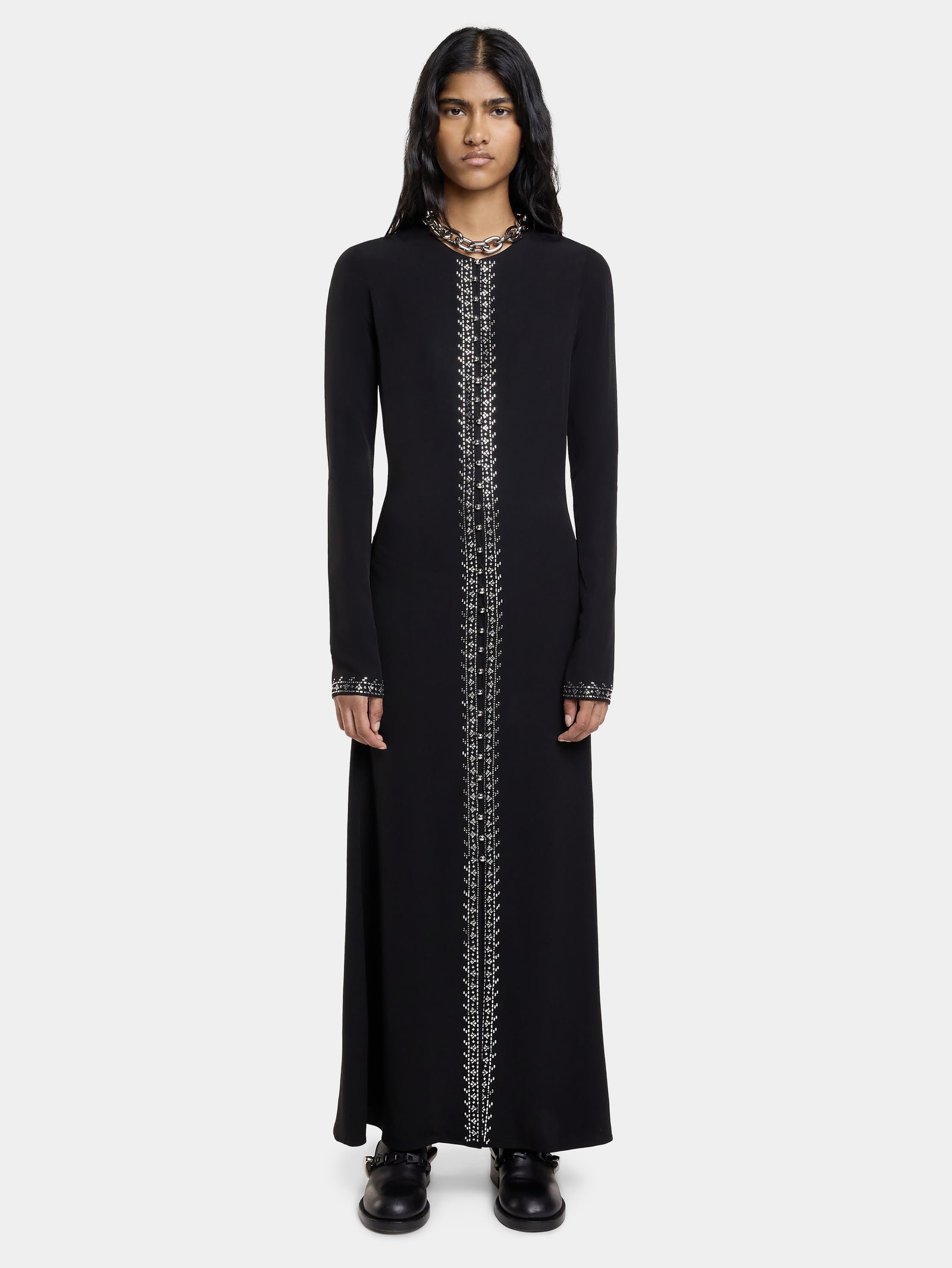 EMBELLISHED LONG DRESS IN SATIN CREPE - Image 3