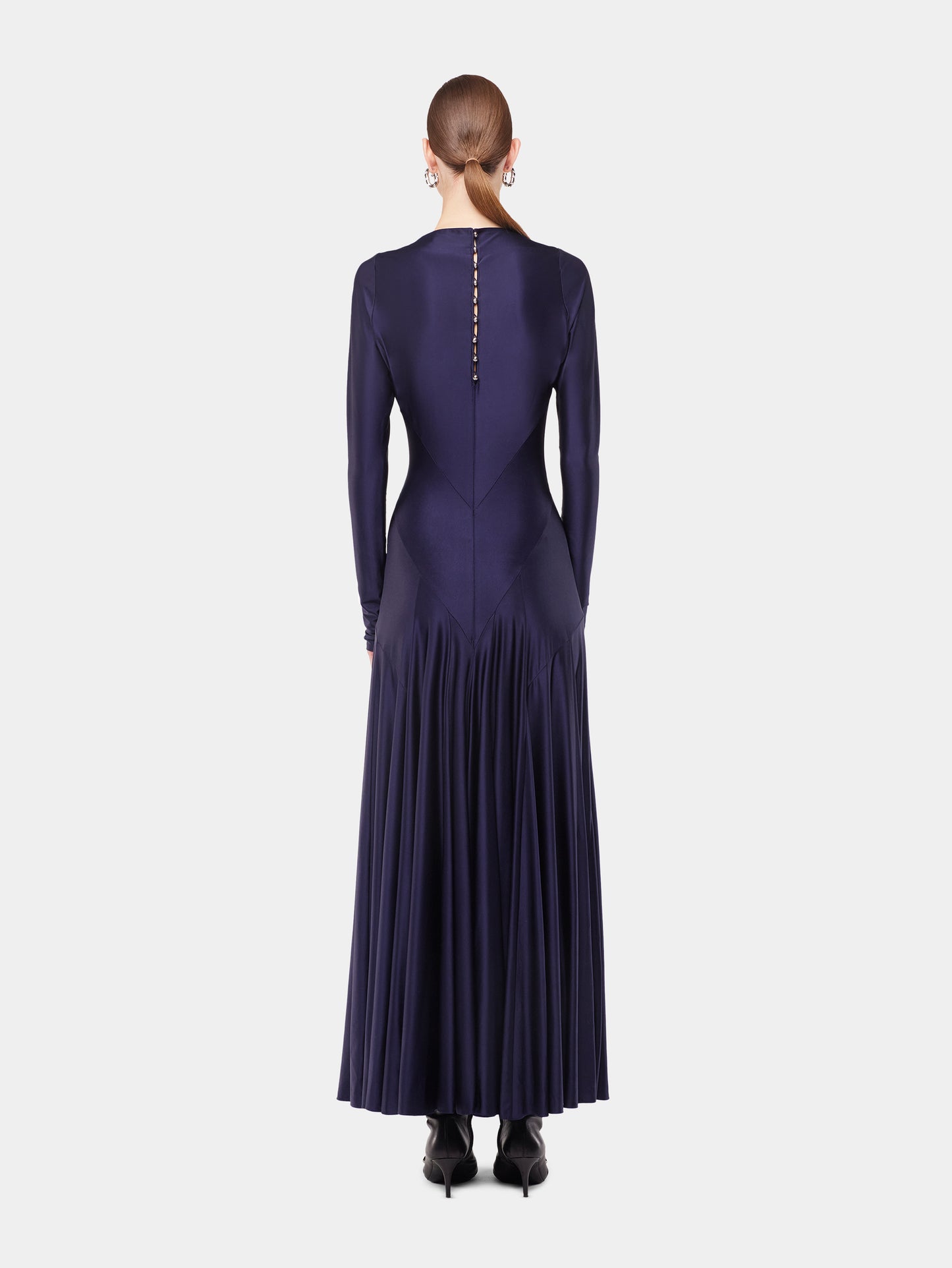 Long dress in jersey with godet details
