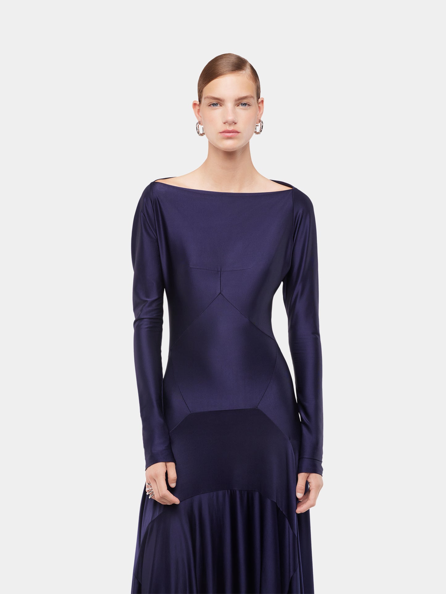 Long dress in jersey with godet details