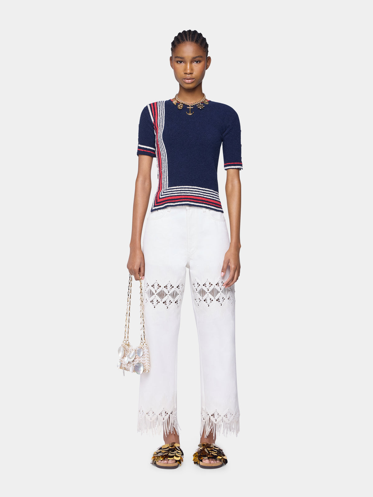 Trousers in denim with embroidery details position 2 - Image 2
