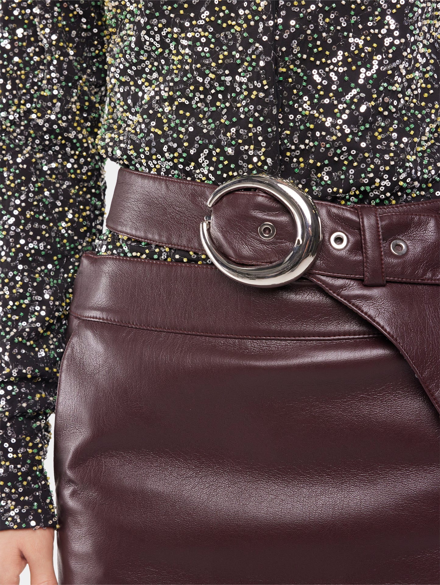 Double layer midi skirt in fake leather