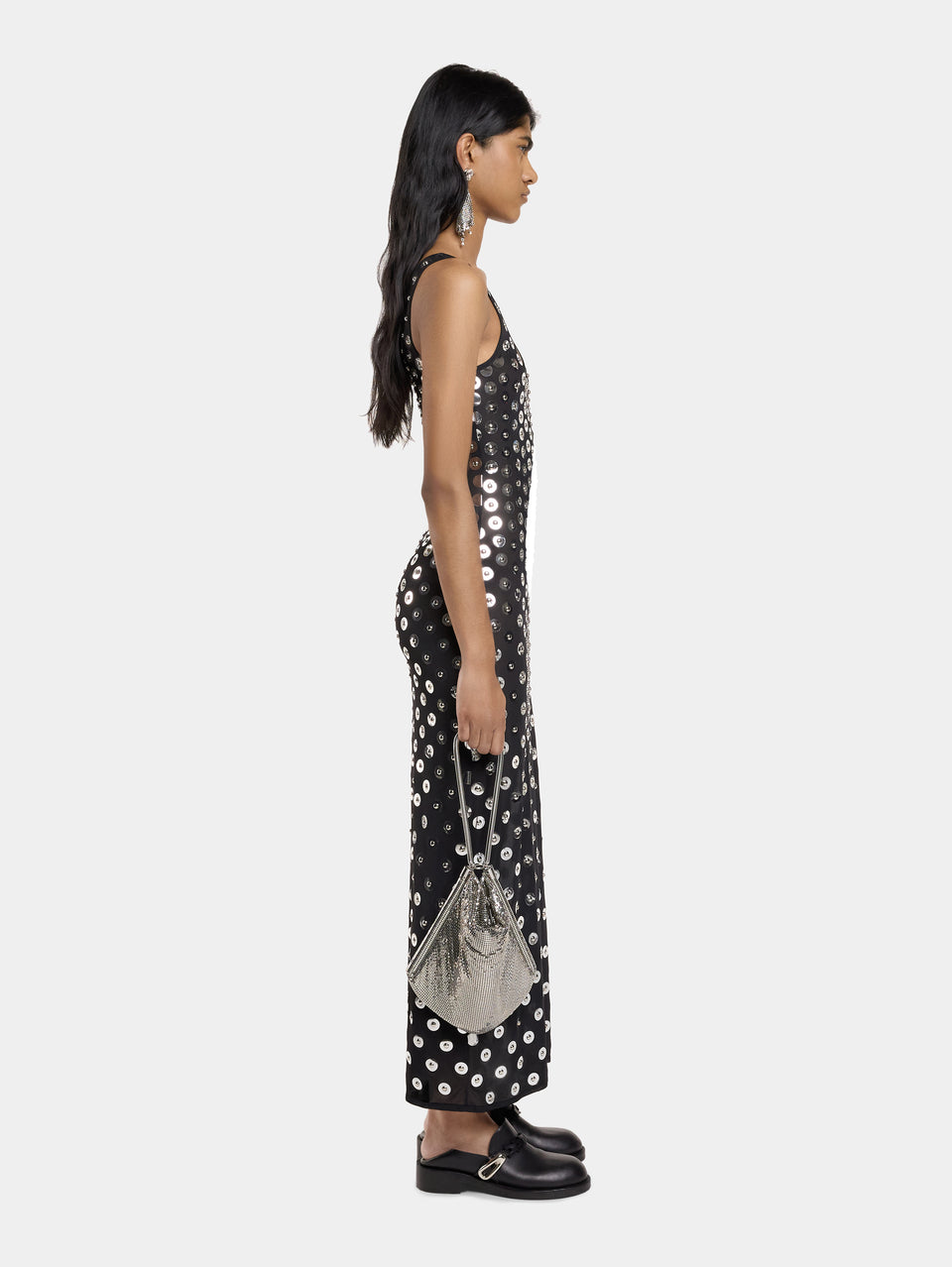 EMBROIDERED LONG DRESS IN SECOND SKIN JERSEY