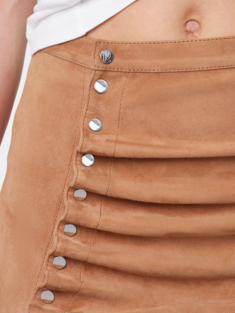 CARAMEL LONG DRAPED SKIRT IN LEATHER