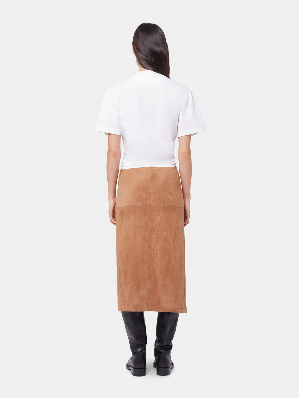 CARAMEL LONG DRAPED SKIRT IN LEATHER