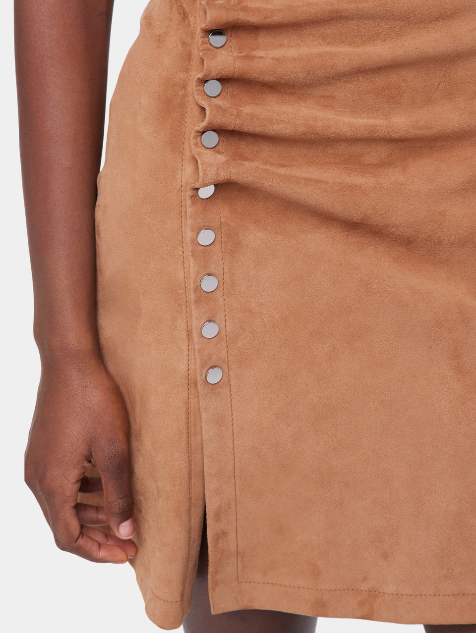 CARAMEL SHORT CAMEL DRAPED DRESS IN LEATHER