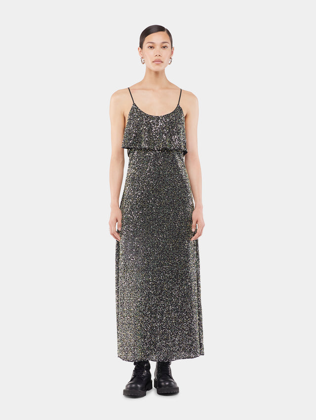 Midi dress in crepe with sequin embroidery details - Image 1