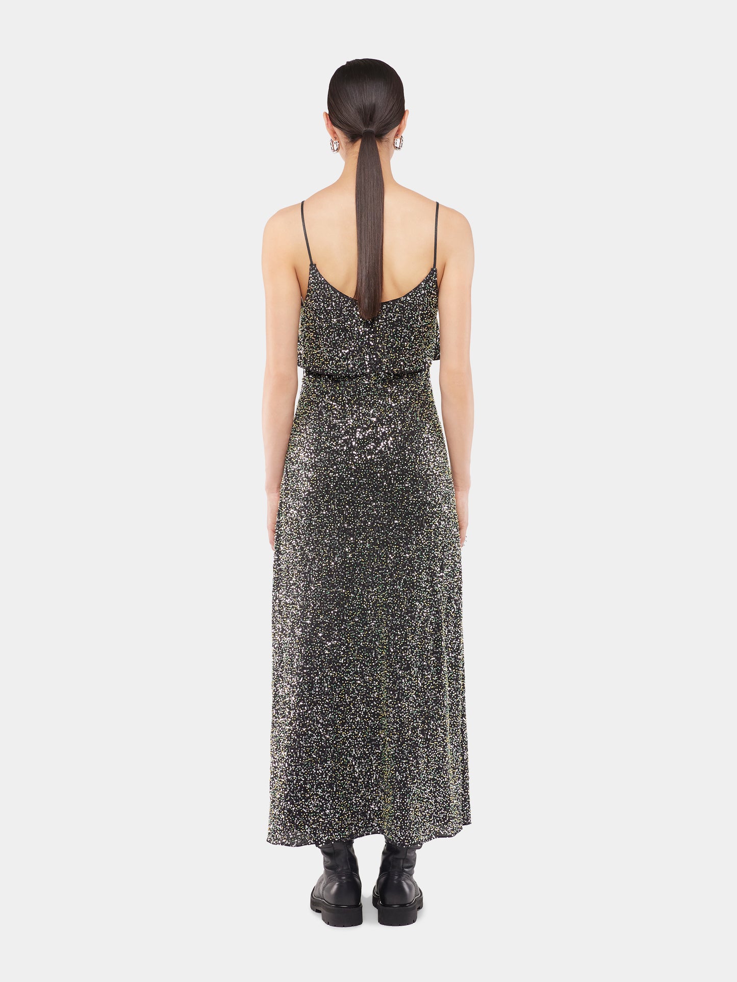 Midi dress in crepe with sequin embroidery details