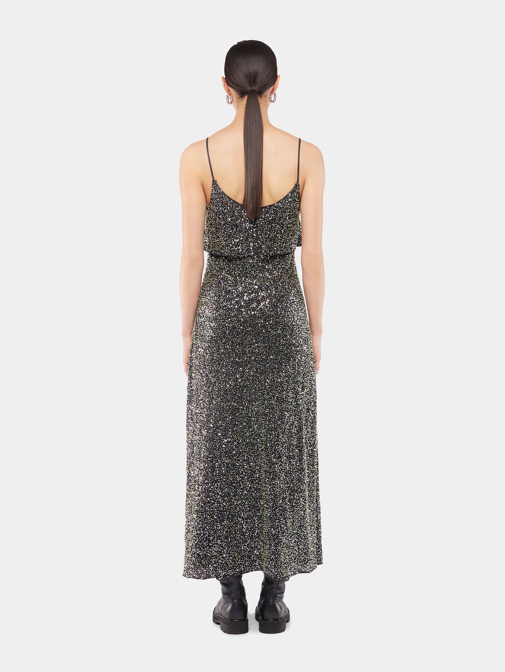 Midi dress in crepe with sequin embroidery details