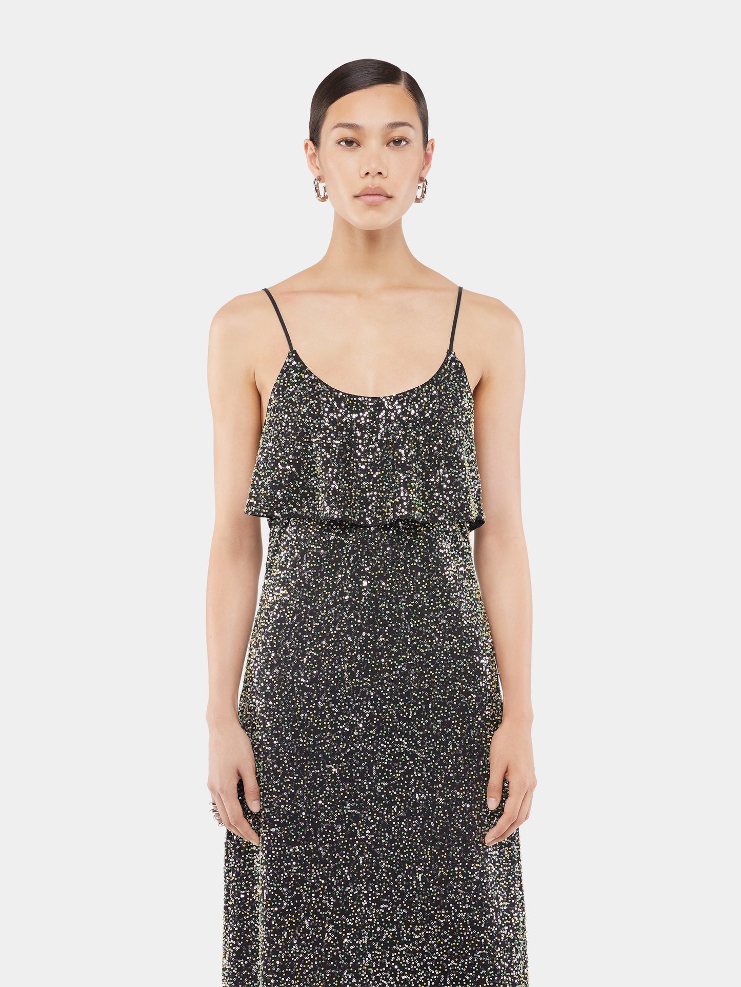 Midi dress in crepe with sequin embroidery details