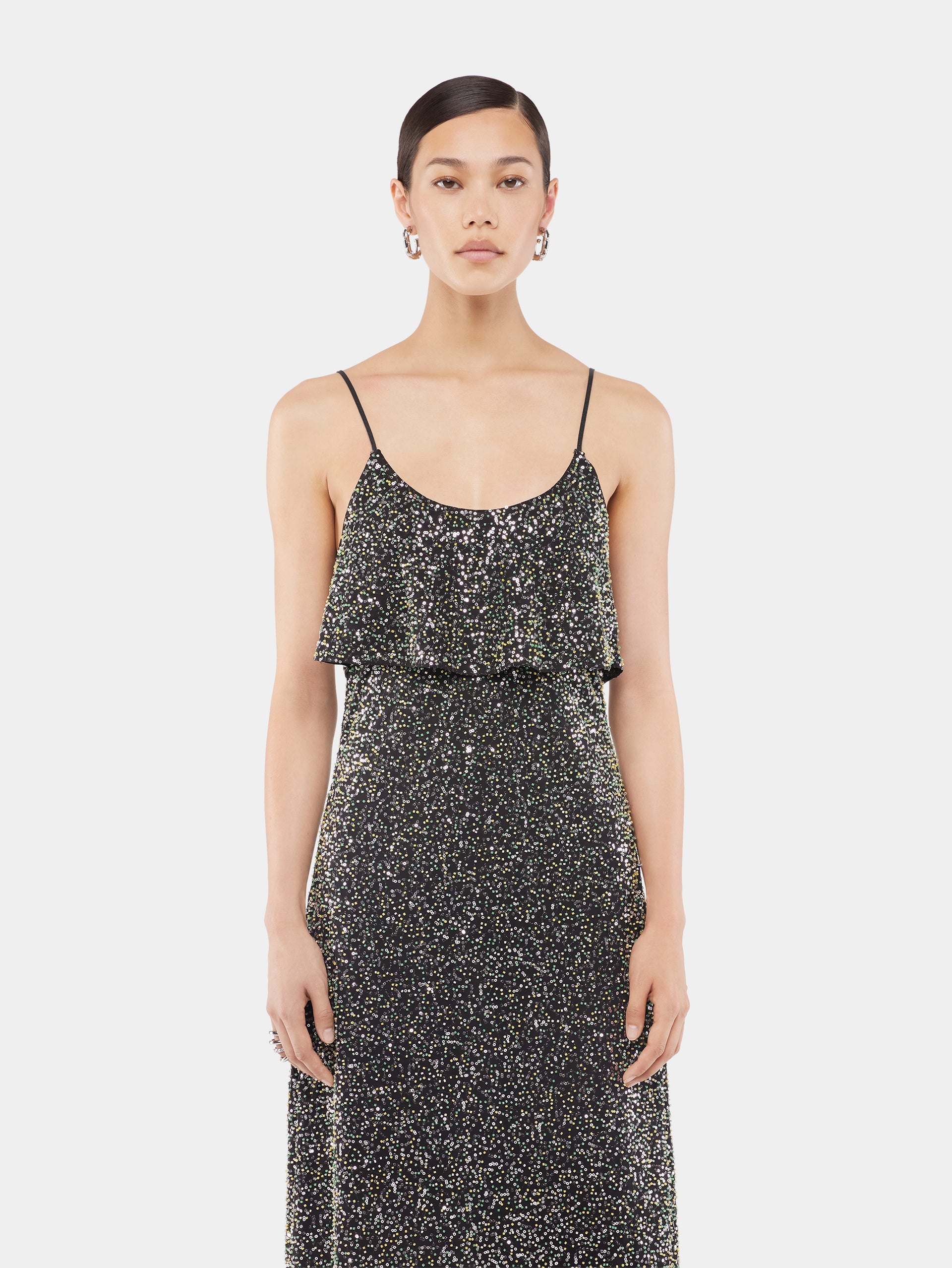 Midi dress in crepe with sequin embroidery details