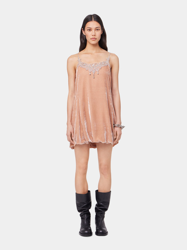 LIGHT PINK SHORT DRESS IN VELVET