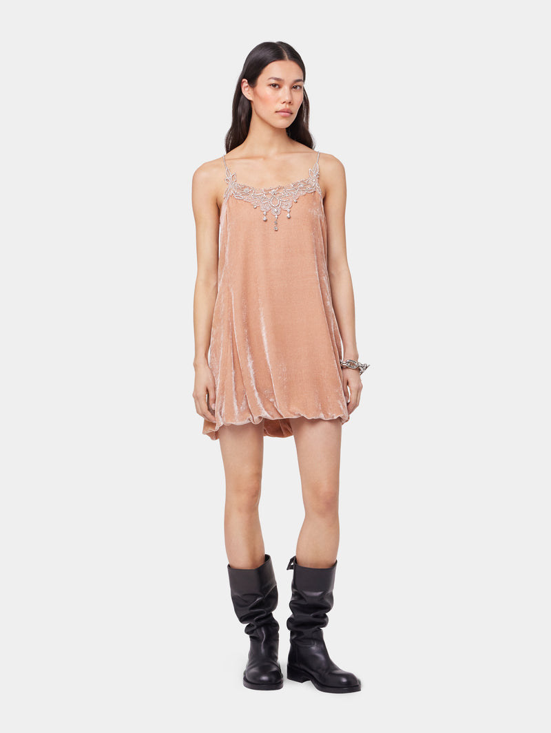 LIGHT PINK SHORT DRESS IN VELVET