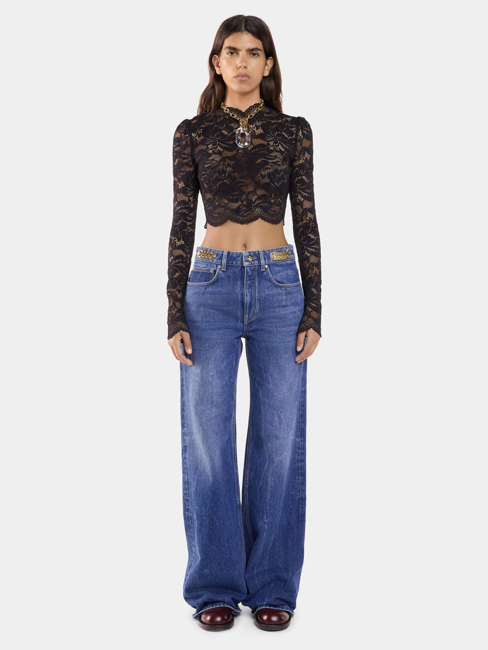 Baggy jeans in dark washed denim position 2 - Image 2