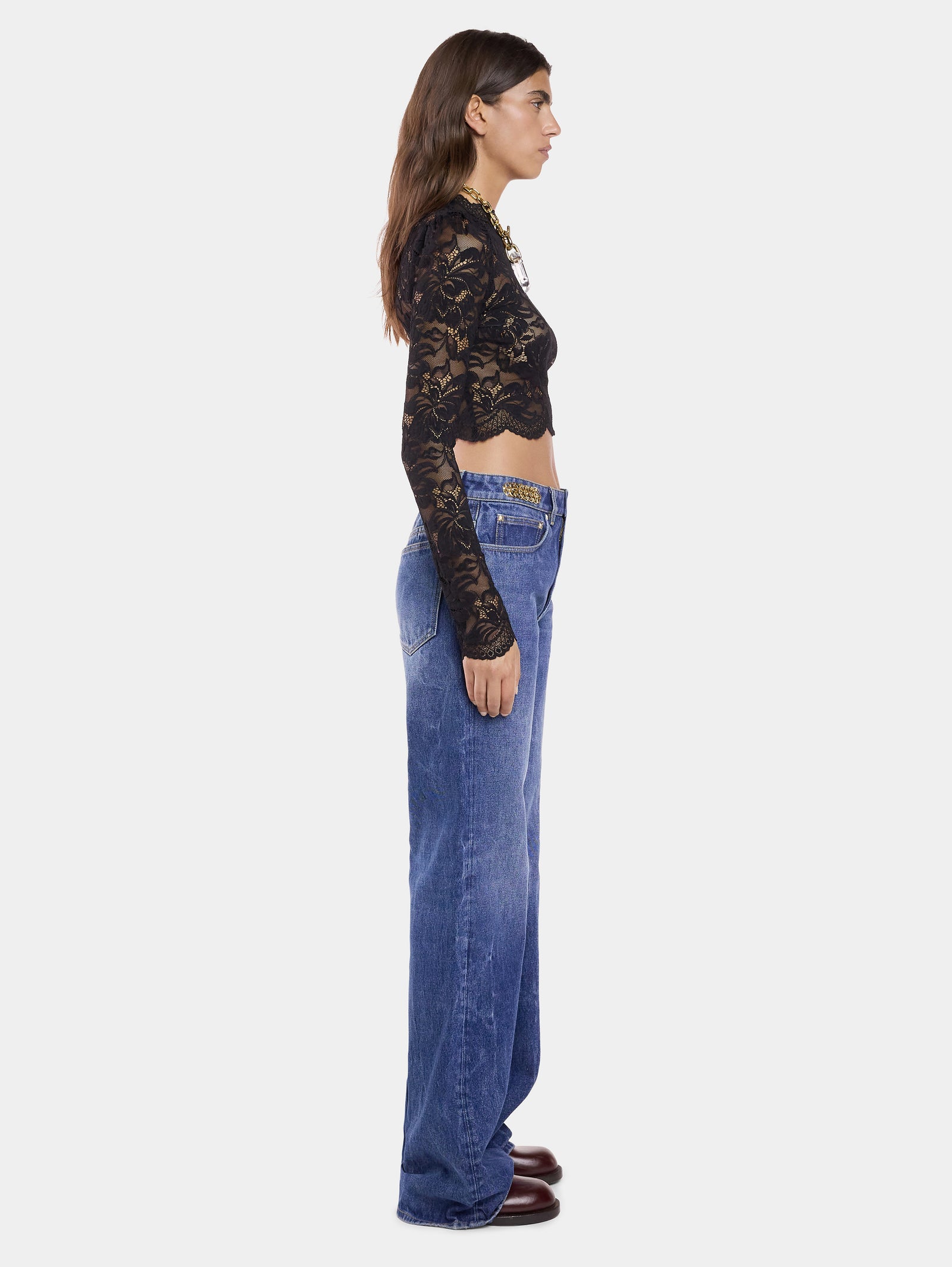 Baggy jeans in dark washed denim position 3 - Image 3