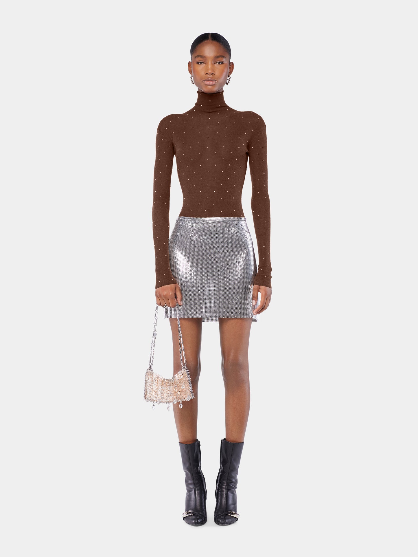 Second-skin turtleneck top in wool