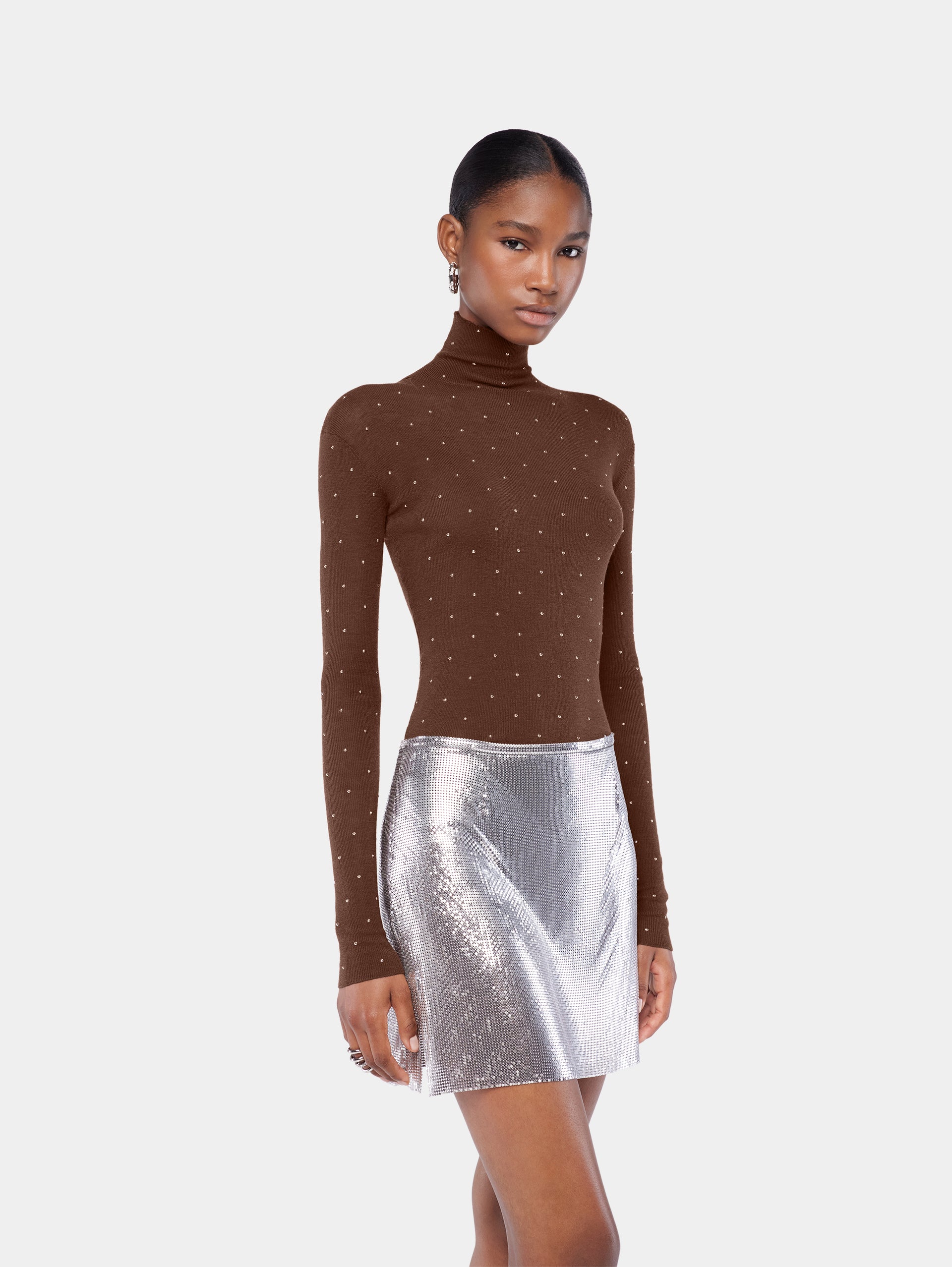 Second-skin turtleneck top in wool
