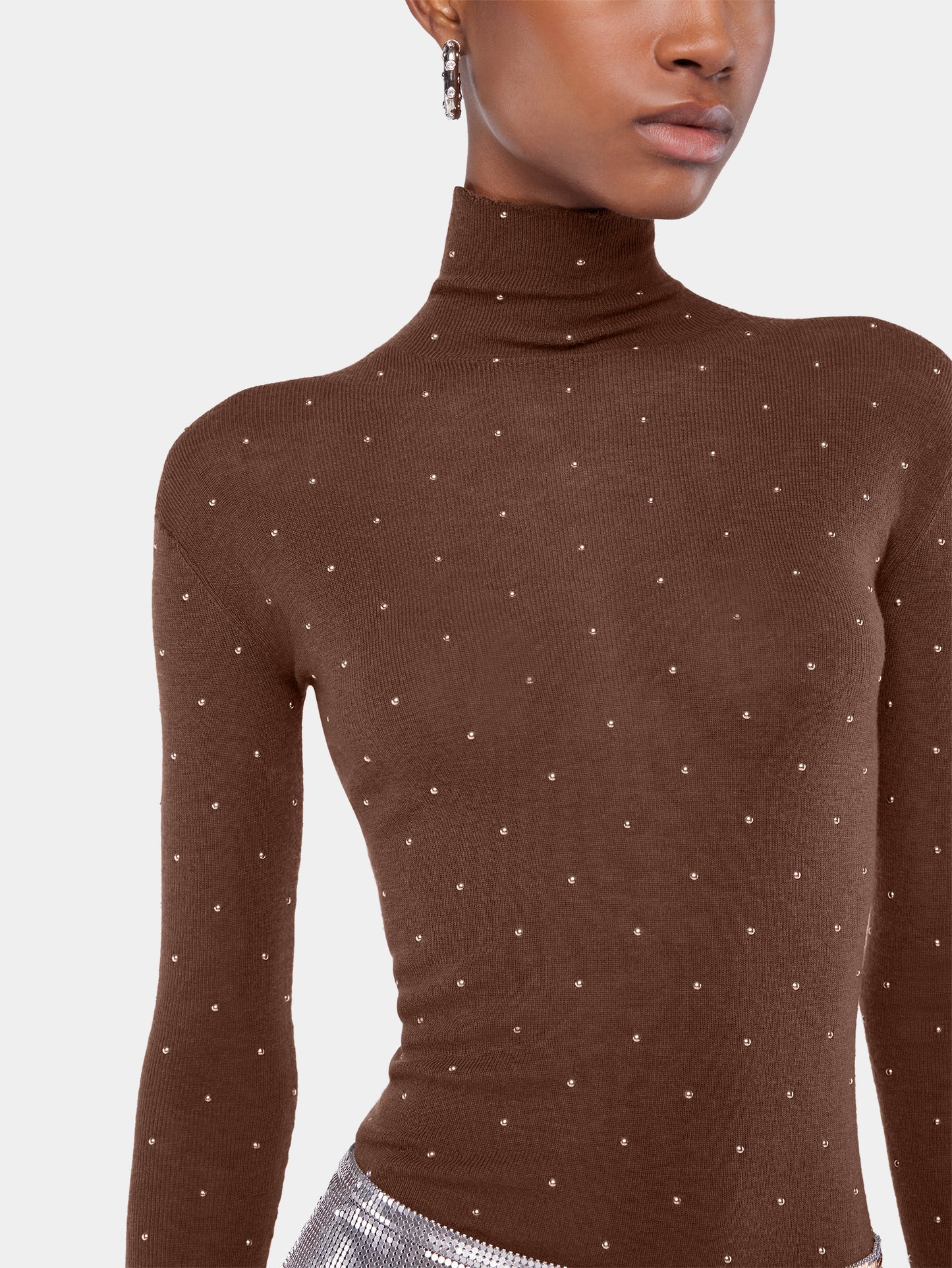 Second-skin turtleneck top in wool