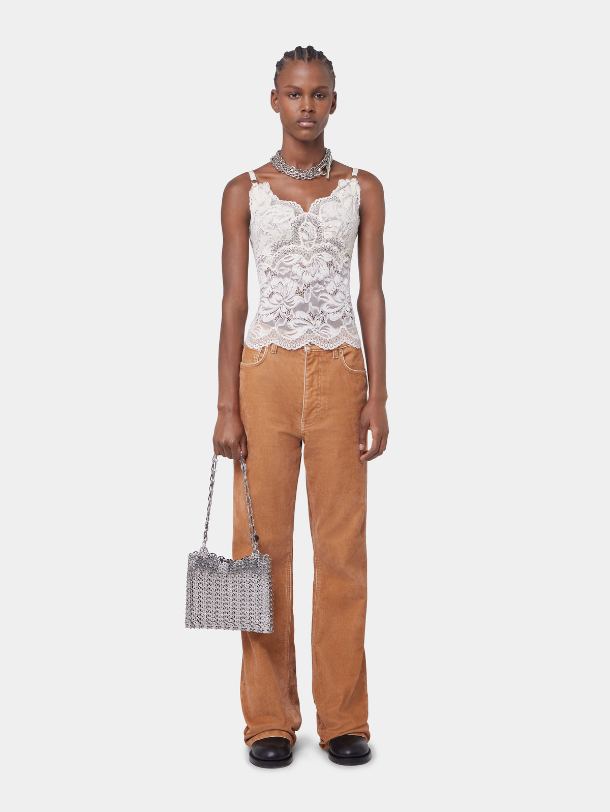 CAMEL FLARED DENIM TROUSERS position 2