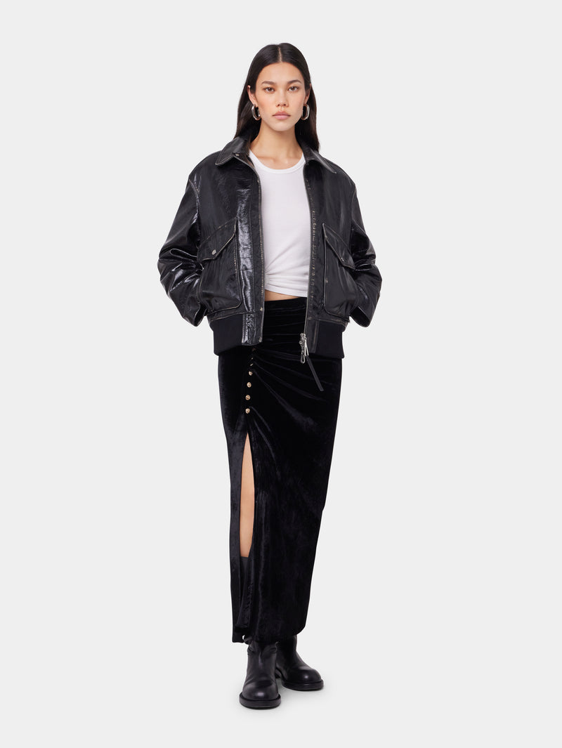 BLACK AVIATOR BLOUSON JACKET IN LEATHER