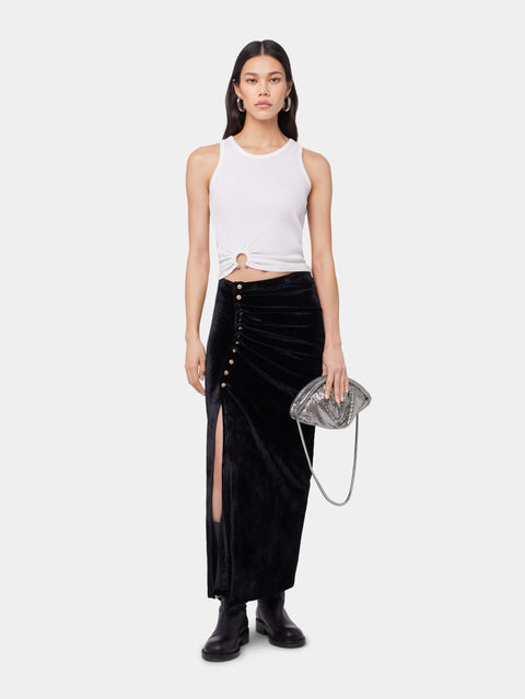 BLACK LONG DRAPED SKIRT IN VELVET