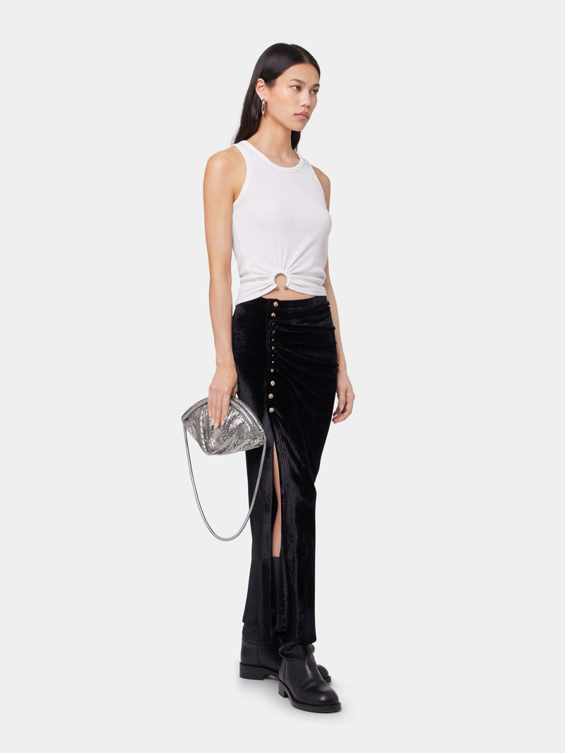 BLACK LONG DRAPED SKIRT IN VELVET