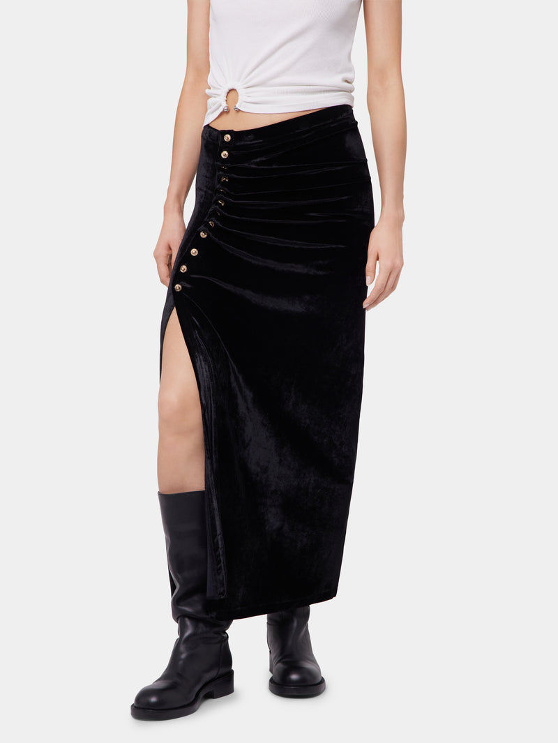 BLACK LONG DRAPED SKIRT IN VELVET