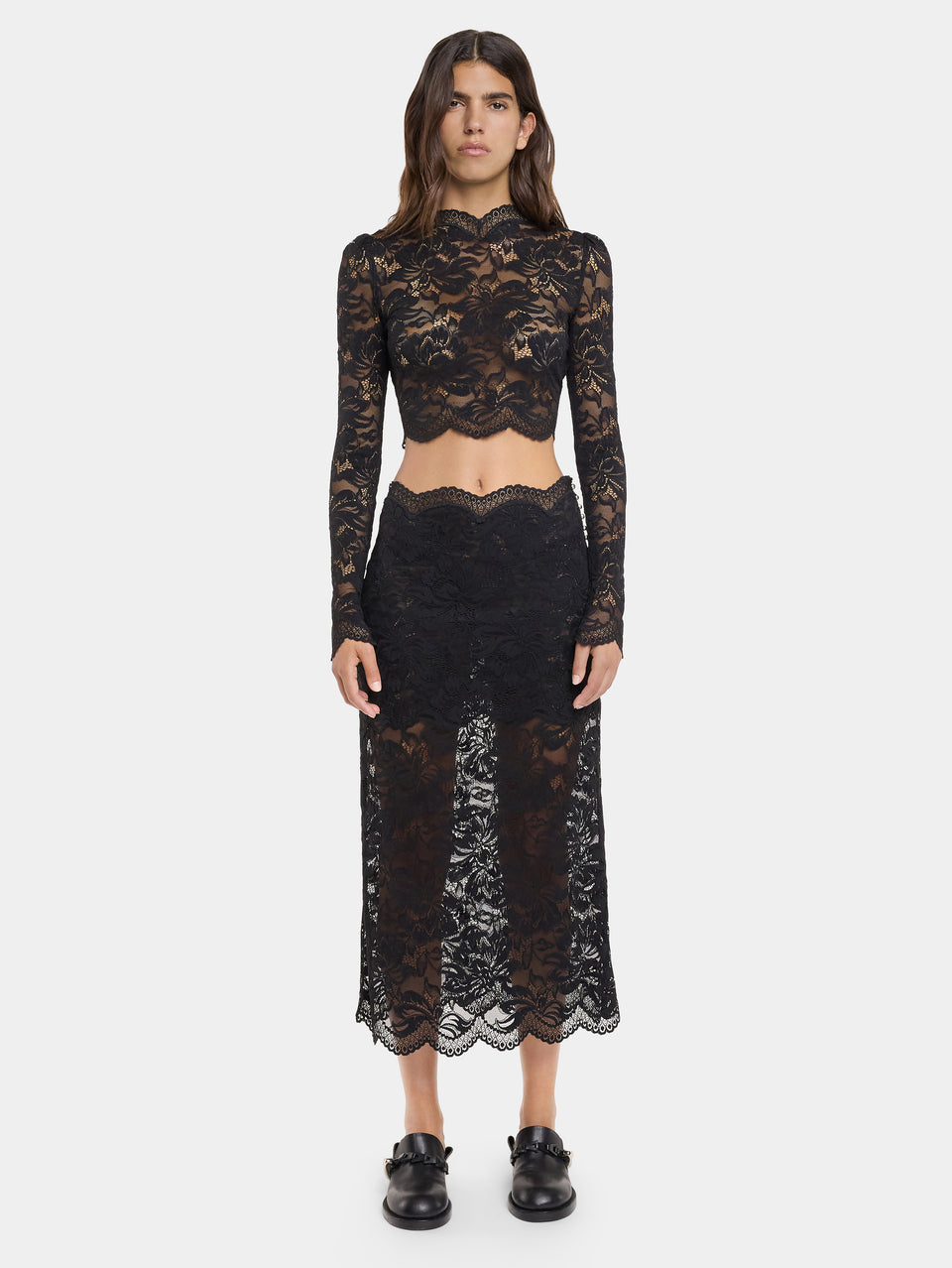 BLACK MIDI-SKIRT IN LACE