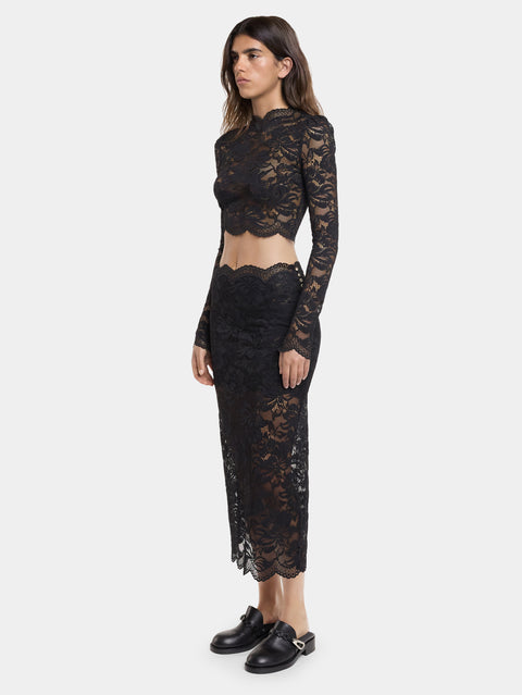 BLACK MIDI-SKIRT IN LACE