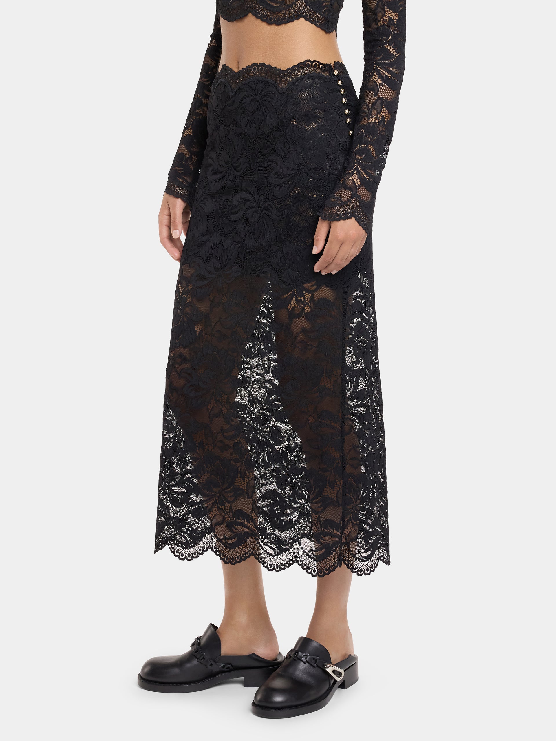 BLACK MIDI-SKIRT IN LACE