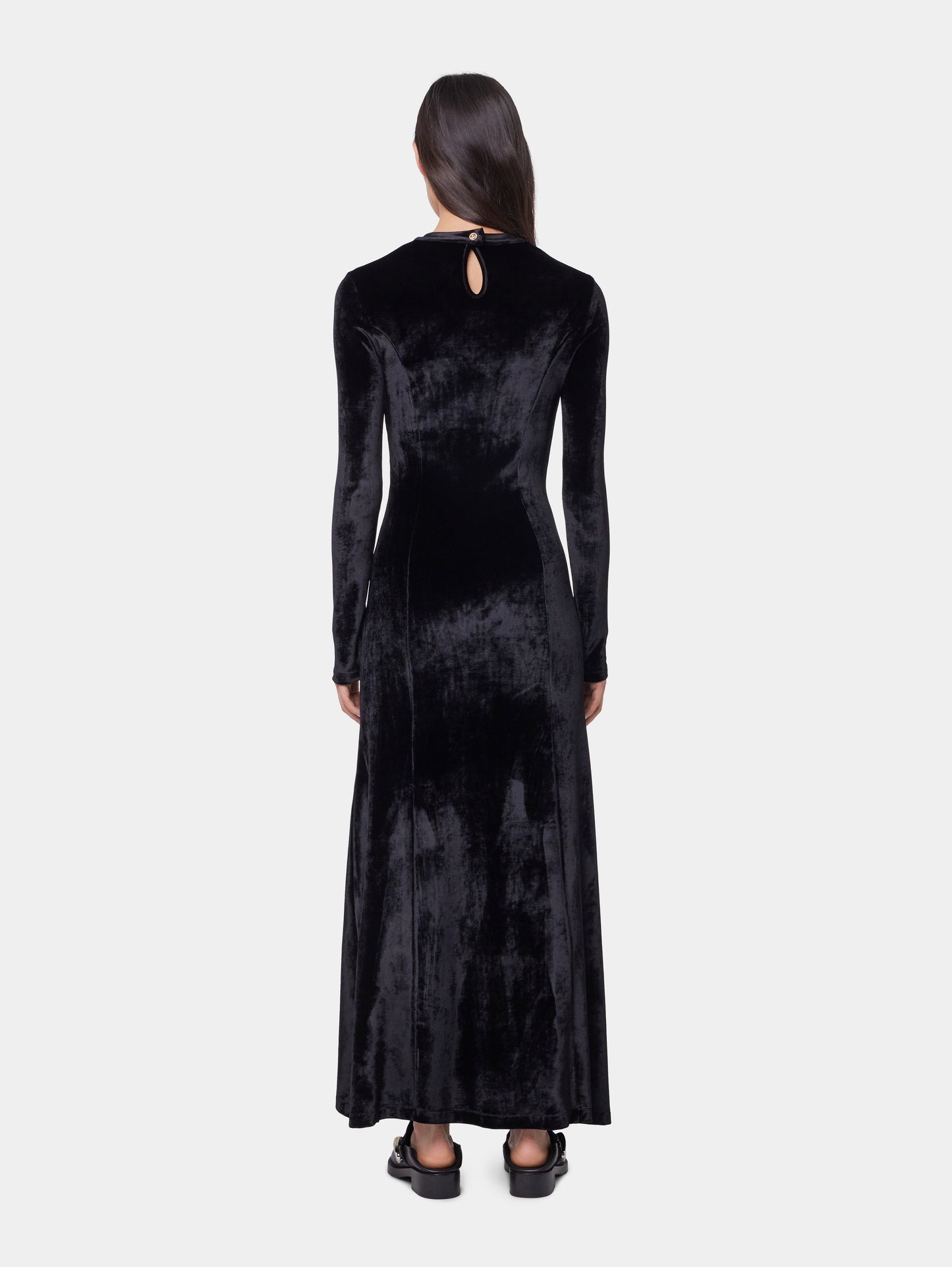 BLACK LONG DRAPED DRESS IN VELVET position 3