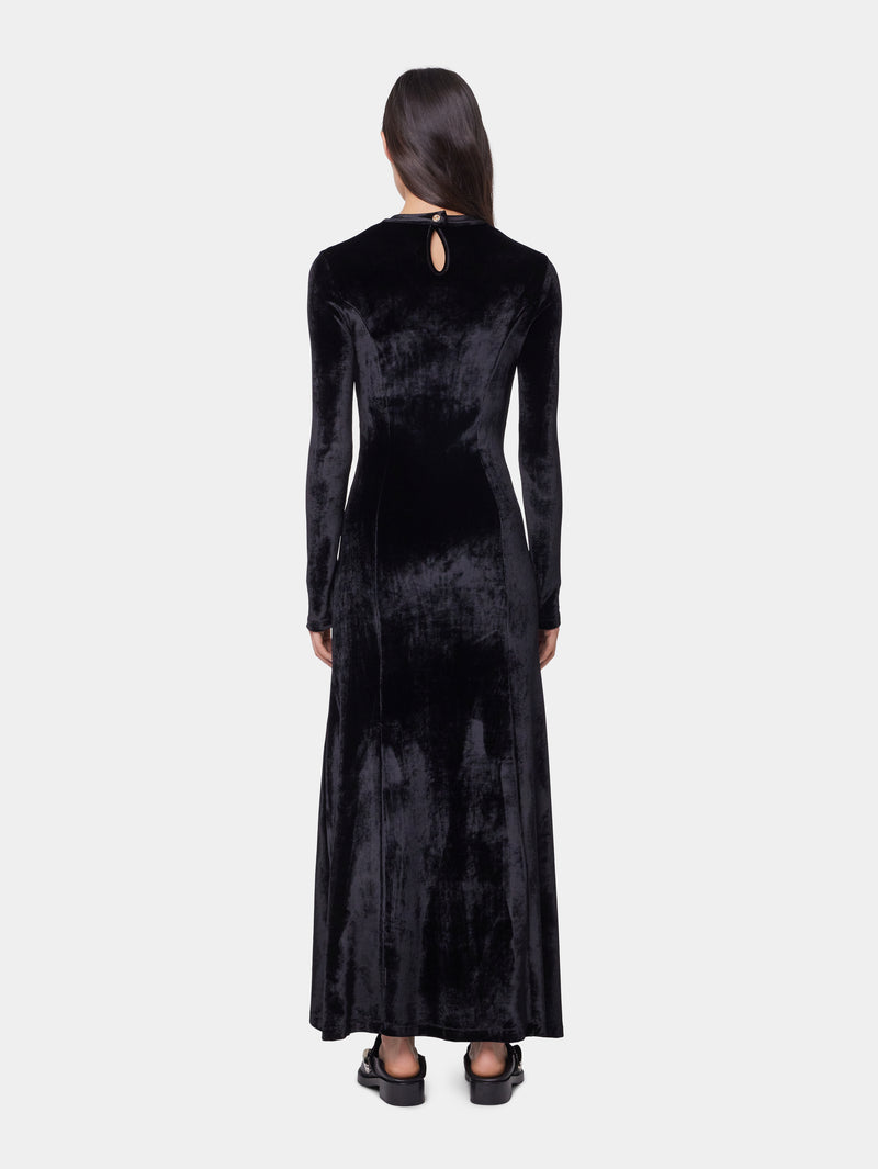 BLACK LONG DRAPED DRESS IN VELVET