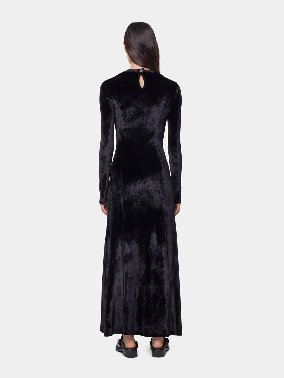 BLACK LONG DRAPED DRESS IN VELVET