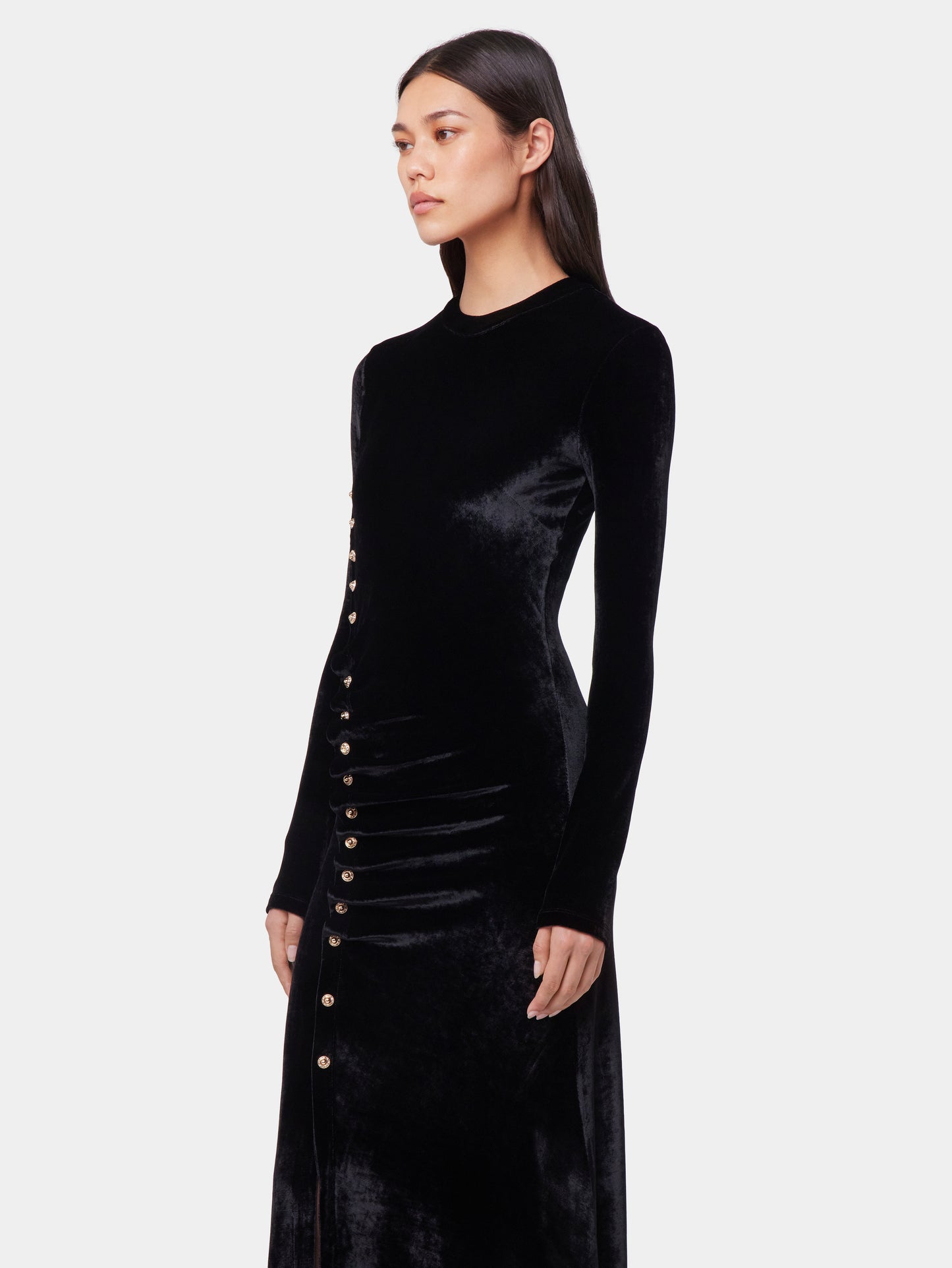 BLACK LONG DRAPED DRESS IN VELVET position 4