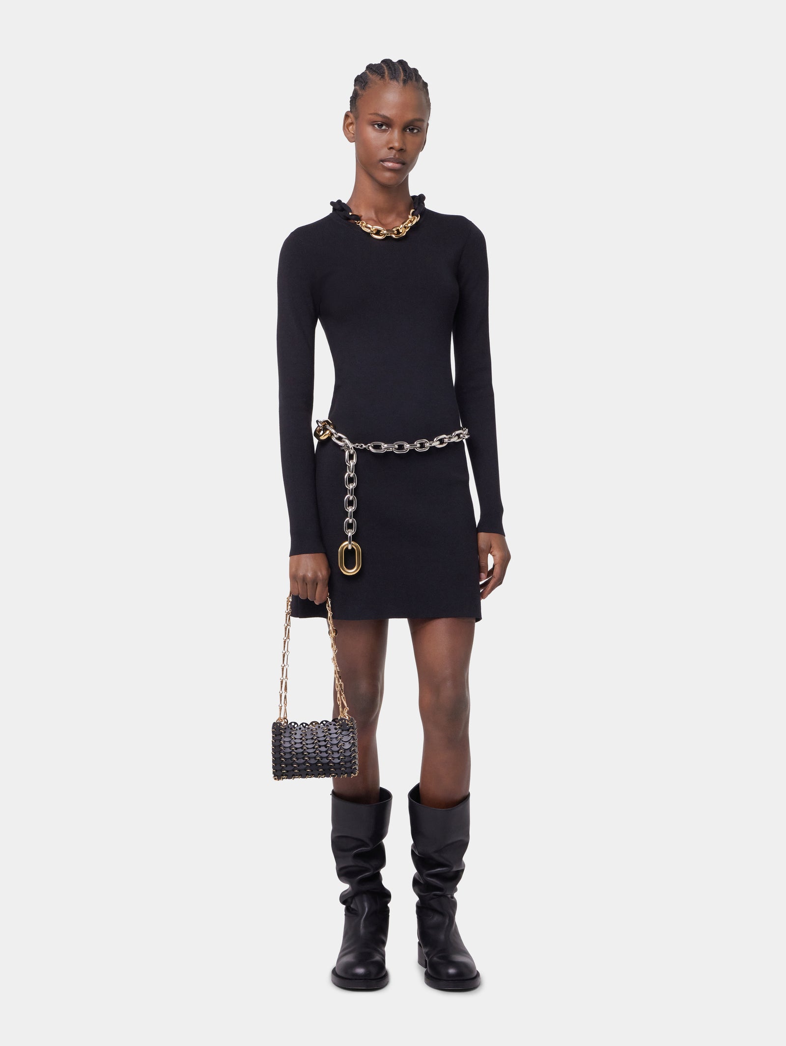 BLACK SHORT KNITTED DRESS position 1 - Image 1