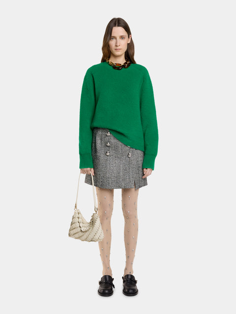 A-LINE MINI SKIRT IN HERRINGBONE WOOL