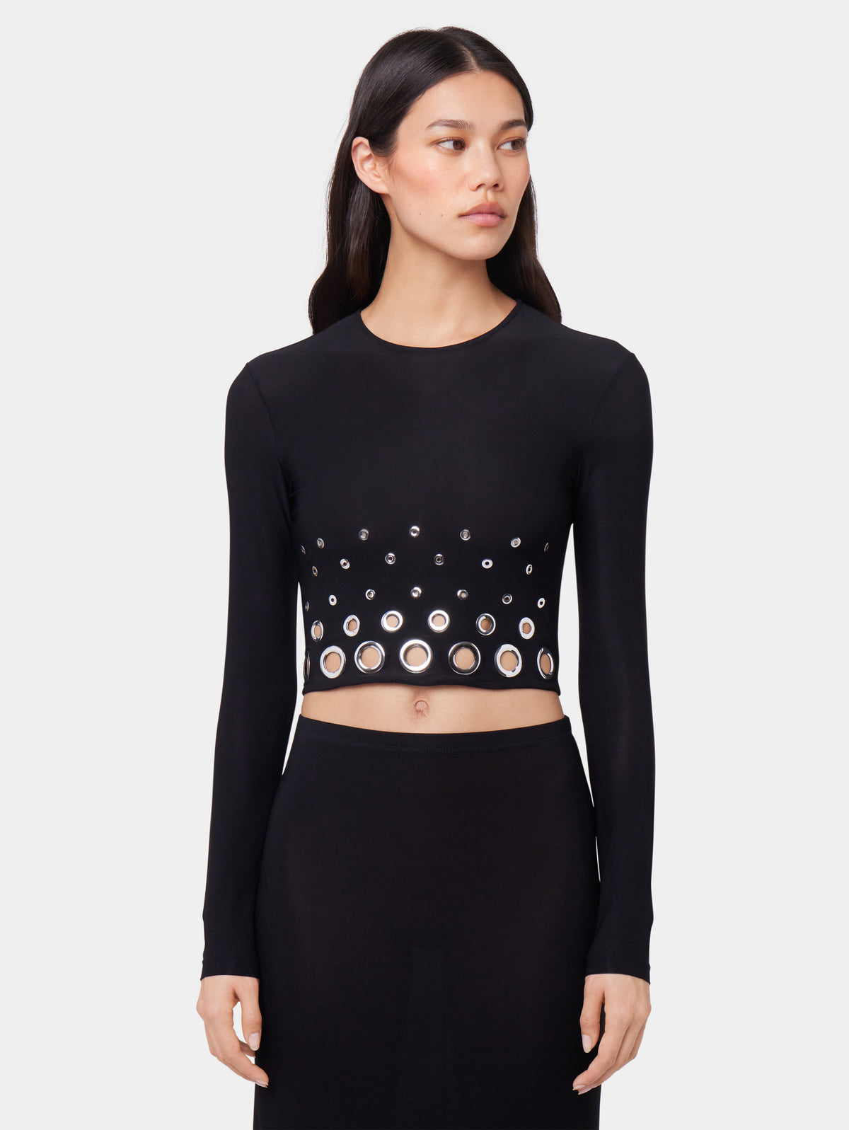 BLACK LONG SLEEVED CROP TOP IN JERSEY SECOND SKIN position 3