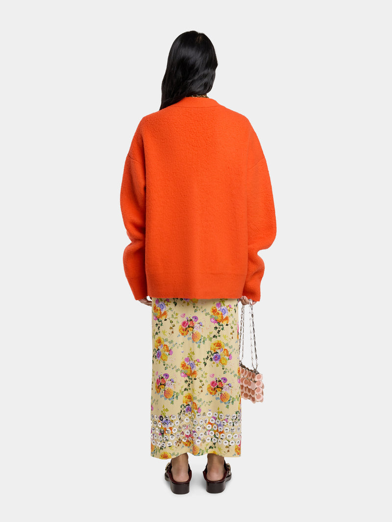 FLORAL LONG EMBELLISHED SKIRT IN SECOND SKIN JERSEY