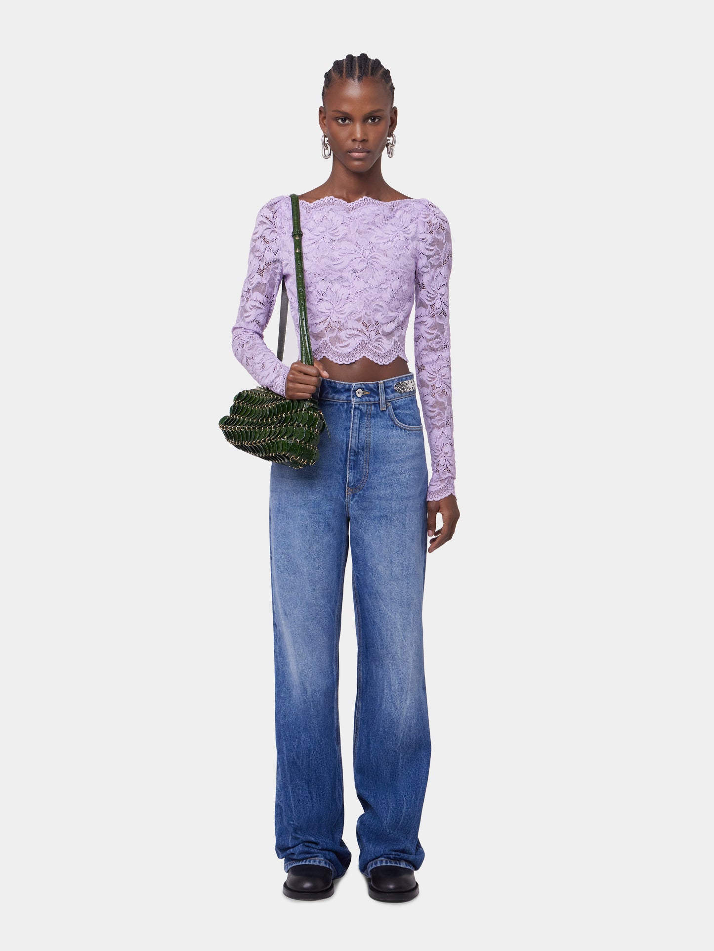 LAVENDER LONG-SLEEVED CROP TOP IN LACE position 4