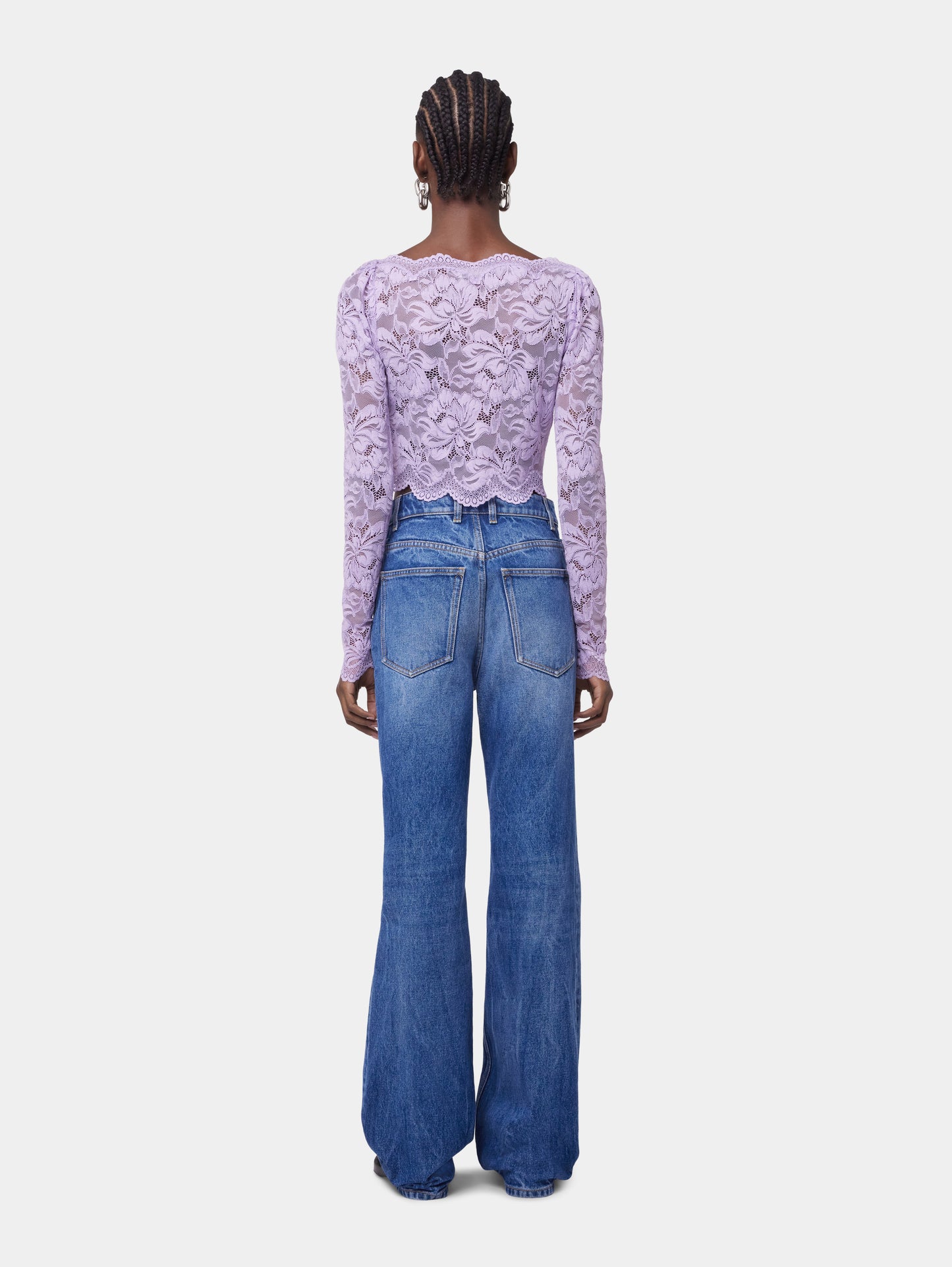 LAVENDER LONG-SLEEVED CROP TOP IN LACE position 6