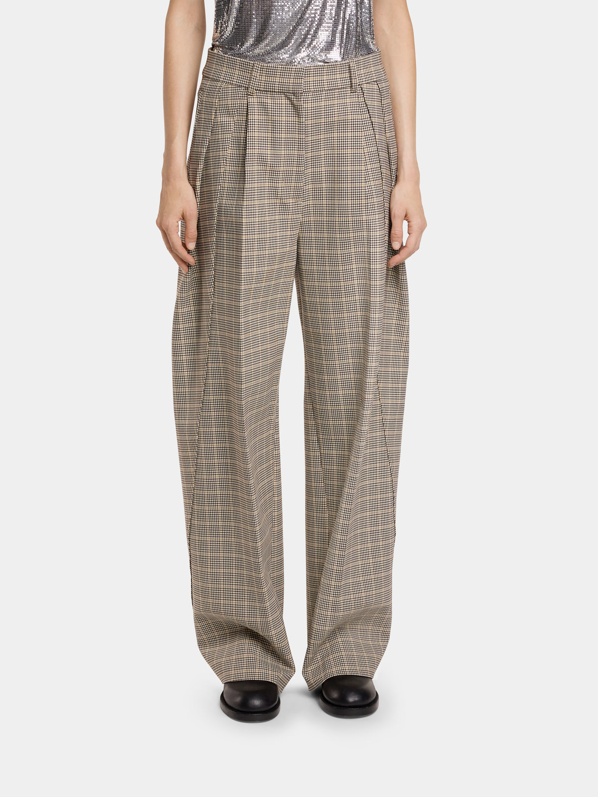 DOUBLE-PLEATED PANTS IN PRINCE OF WALES WOOL - Image 2
