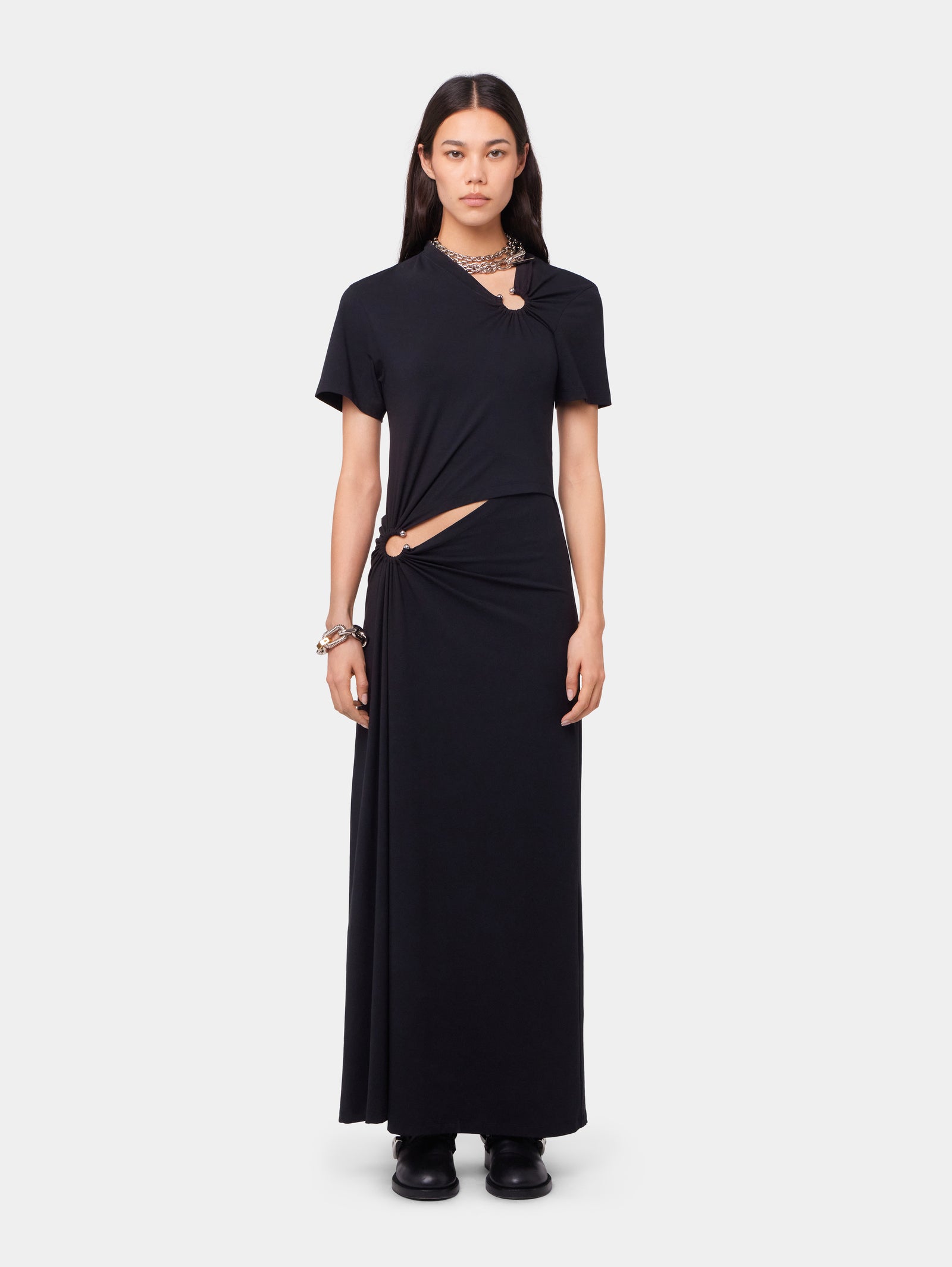 Black long piercing dress in cotton jersey position 2 - Image 2
