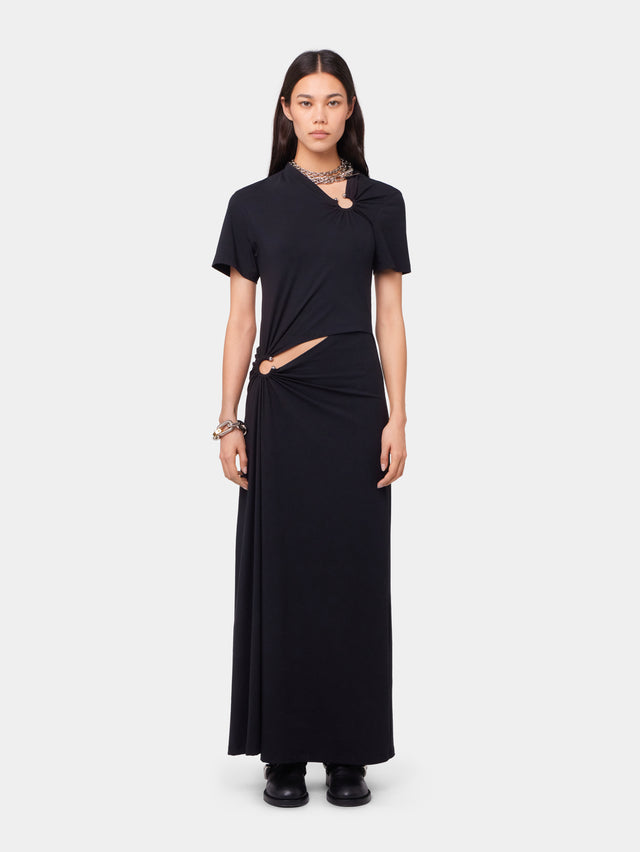 BLACK LONG PIERCING DRESS IN COTTON JERSEY