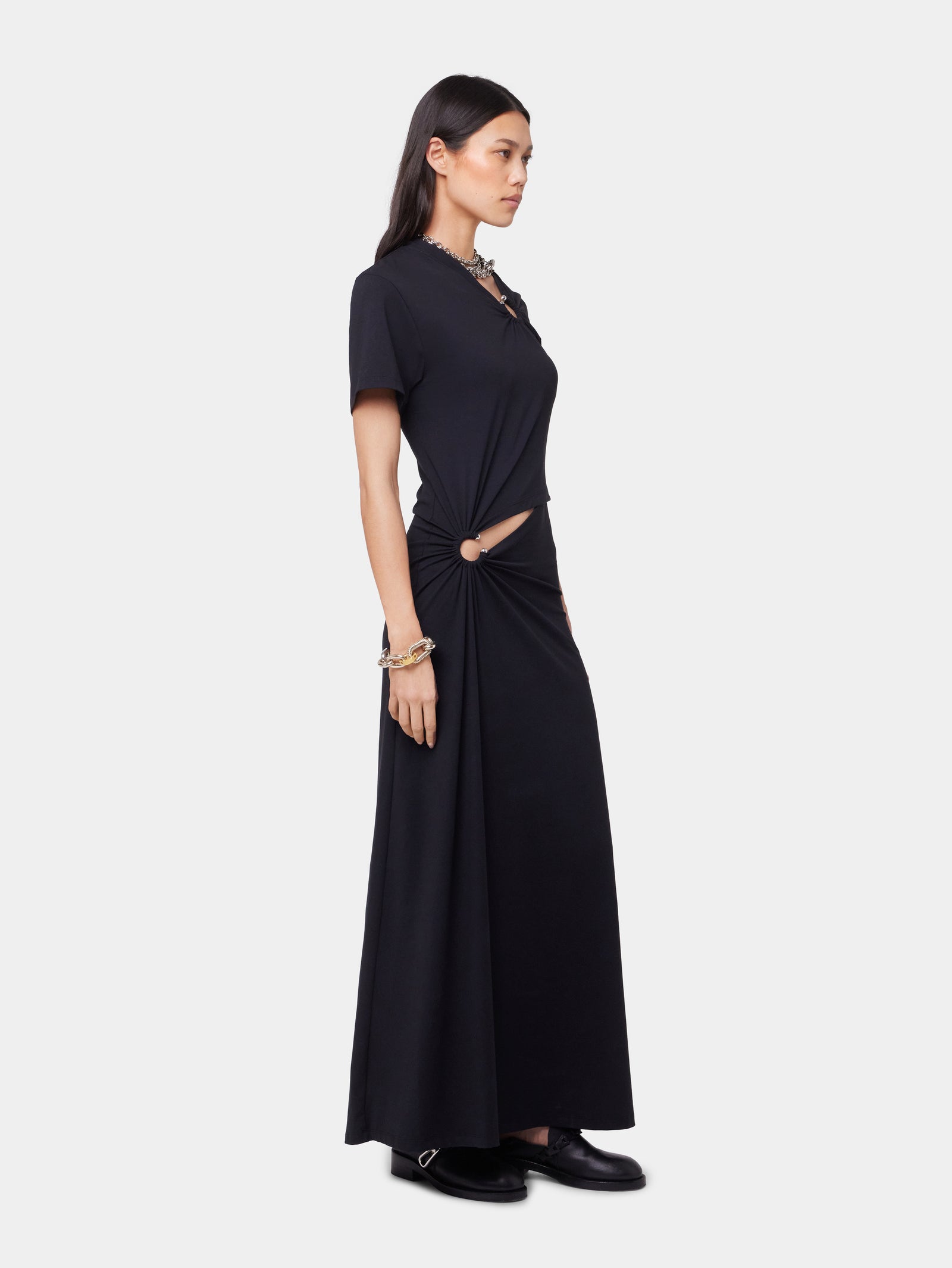 Black long piercing dress in cotton jersey position 3 - Image 3