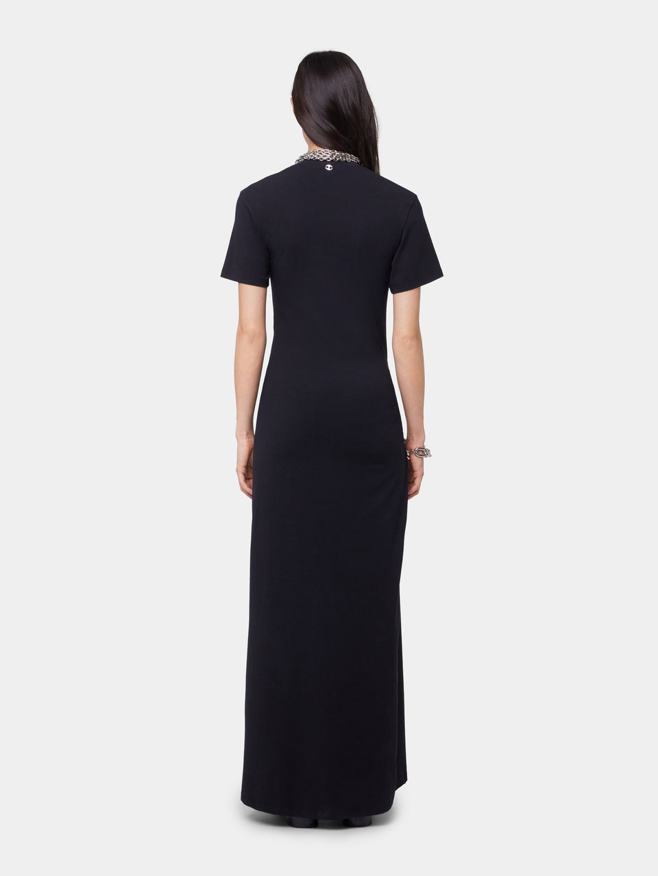 BLACK LONG PIERCING DRESS IN COTTON JERSEY