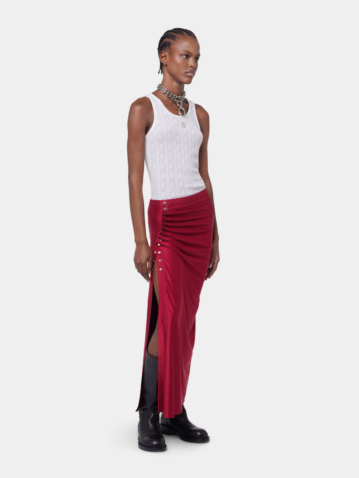 RED LONG DRAPED SKIRT IN JERSEY position 3 - Image 3