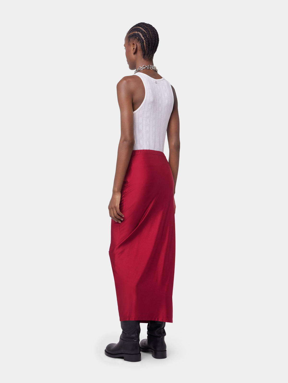 RED LONG DRAPED SKIRT IN JERSEY position 4