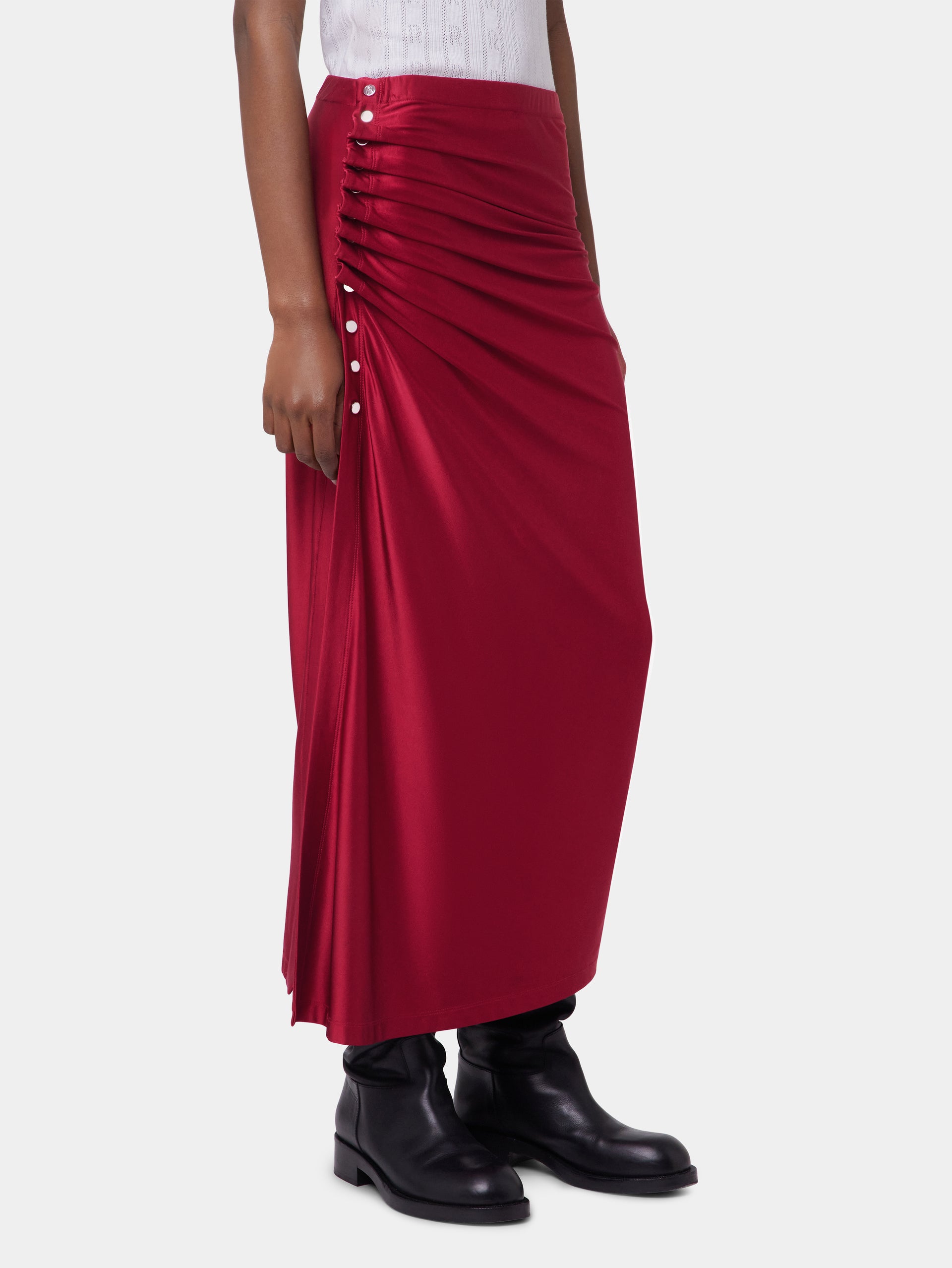 RED LONG DRAPED SKIRT IN JERSEY