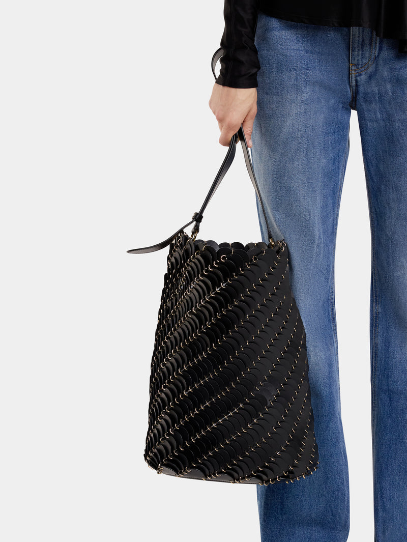 Large Black bucket Paco bag in leather