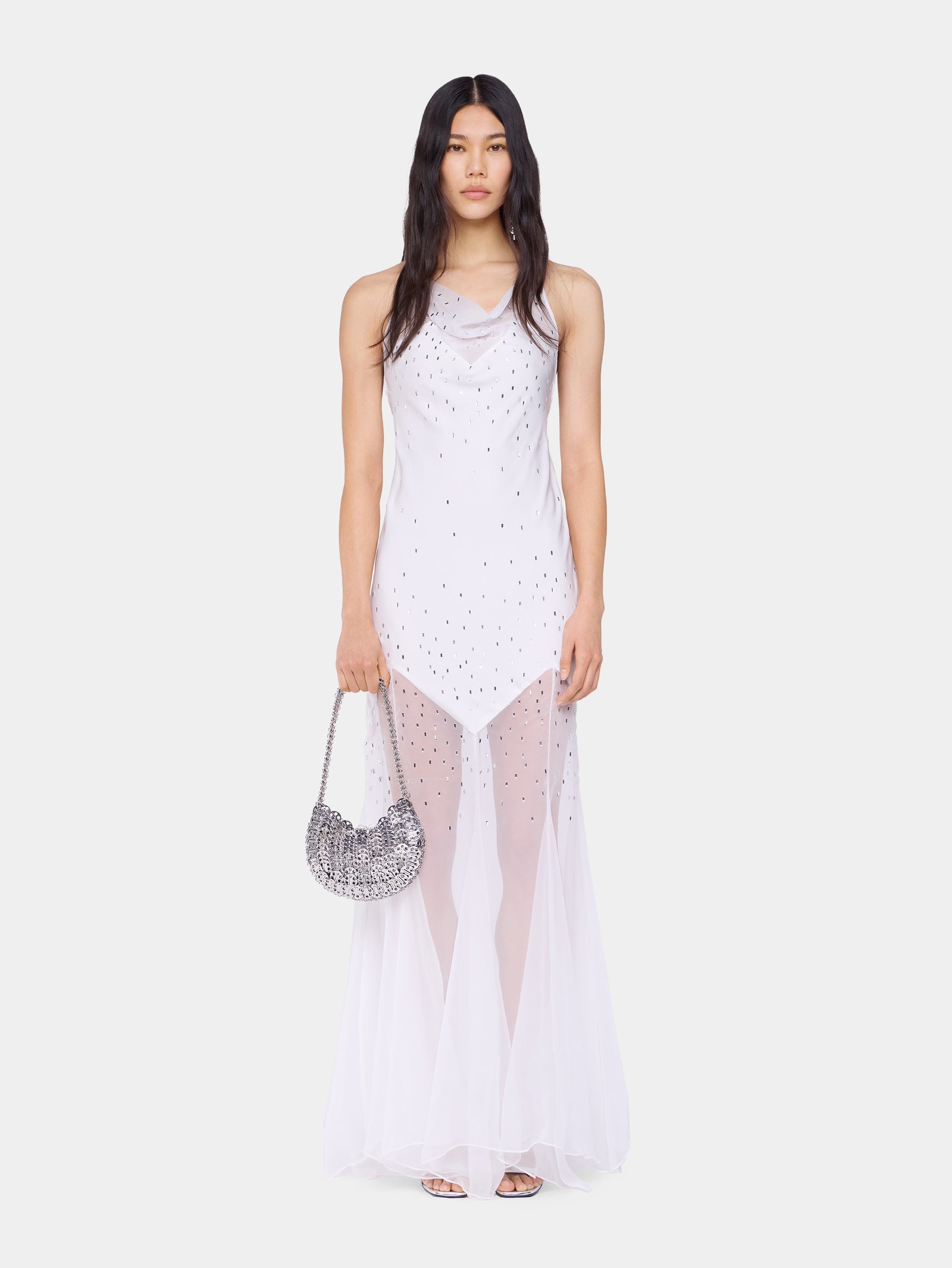 White long dress sleeveless in muslin and satin position 1 - Image 1