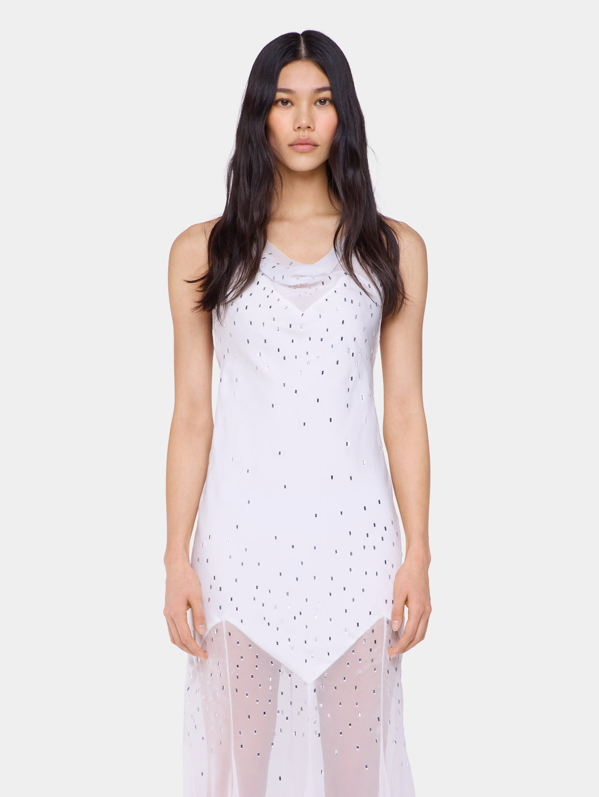 White long dress sleeveless in muslin and satin position 2 - Image 2